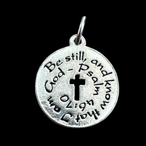 Silver tone Unisex Necklace With Scripture Psalm 46:70